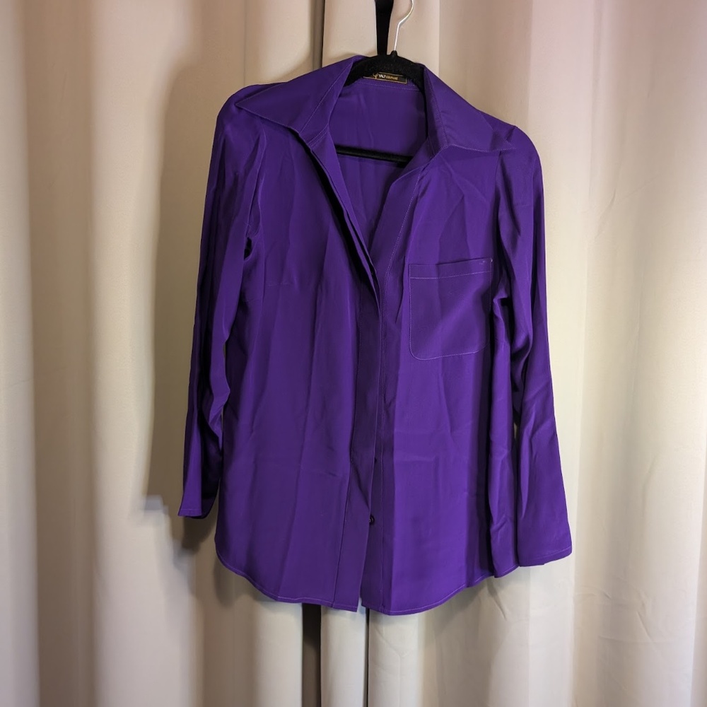 Custom Made Yaly Couture 100% Silk Blouse – Elegant & Timeless - Vibrant Purple